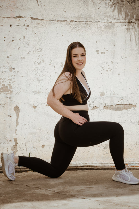 Full Length High-Waisted Active Leggings with Pockets - Black